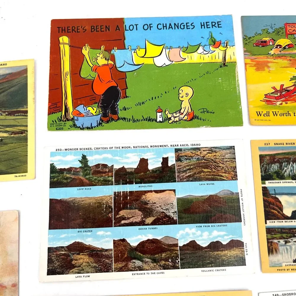 Lot of vintage postcards - mountain waterfalls comic.